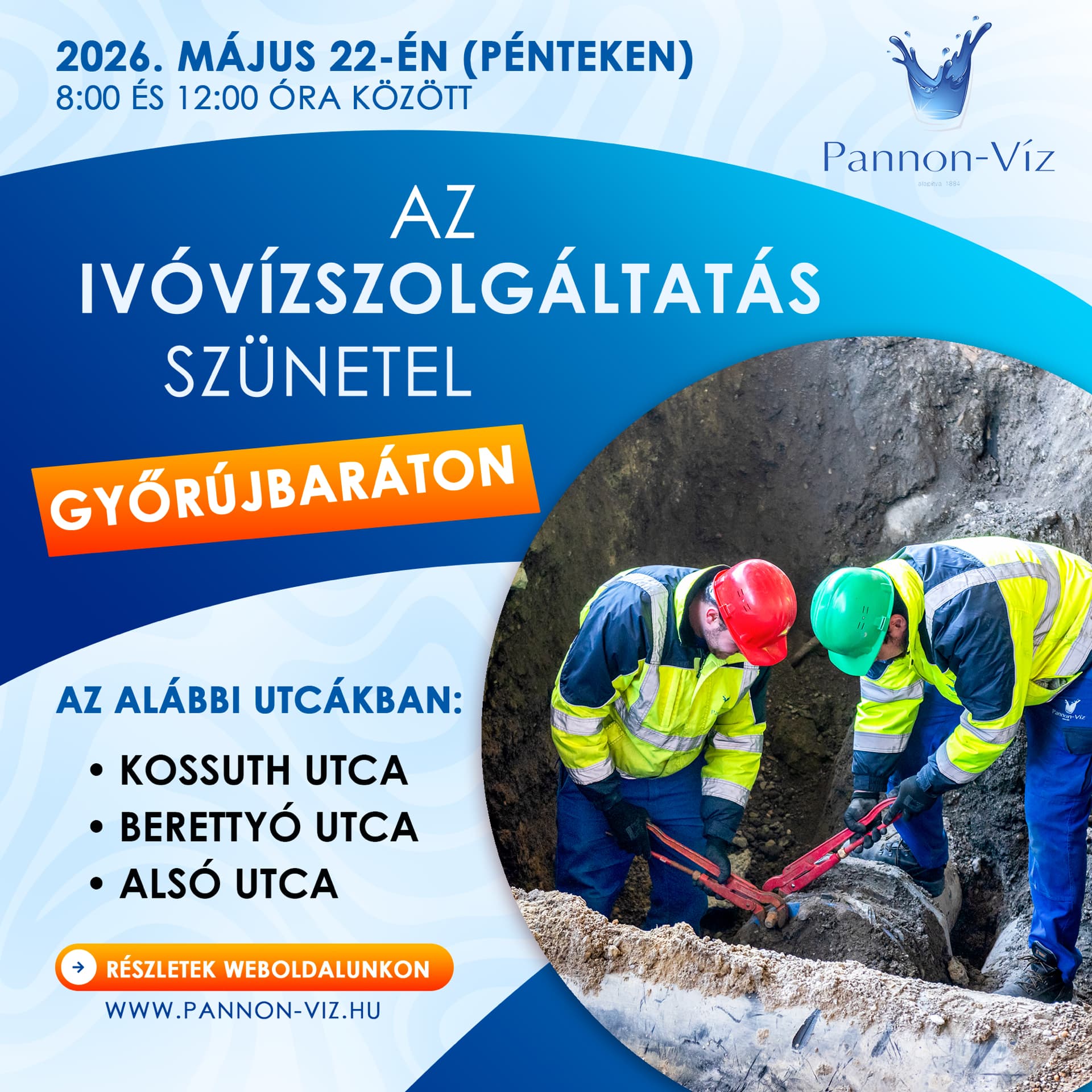 2026.05.22-én három utcában szünetel az ivóvíz-szolgáltatás