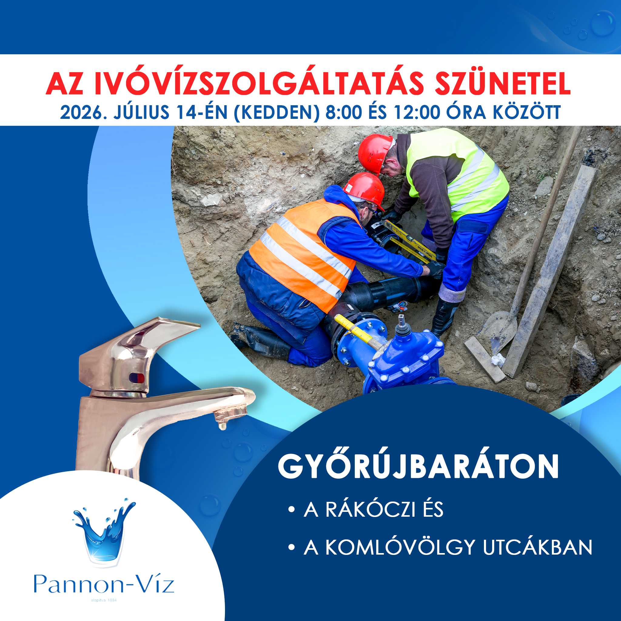 2026.09.01-én két utcában szünetel az ivóvíz-szolgáltatás